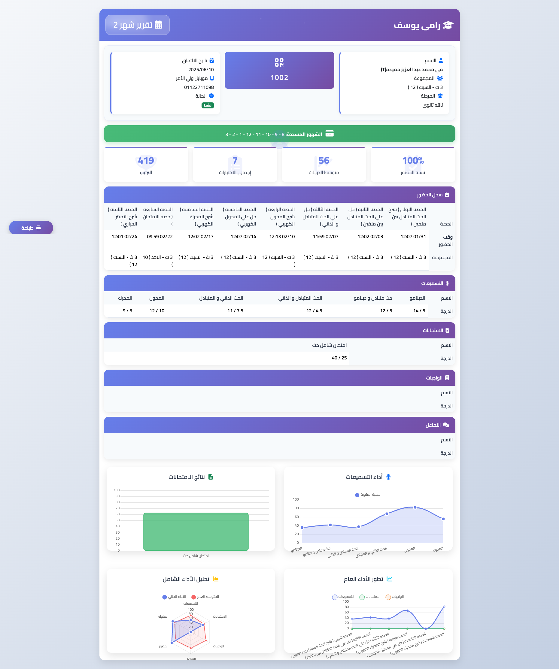 تقرير الطالب الشهري